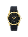 Case Gold Plated Stainless Steel Dial Black Dial Champagne Arabic Leather Black