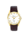 Case Gold Plated Stainless Steel Dial White Dial Champagne Roman Leather Brown