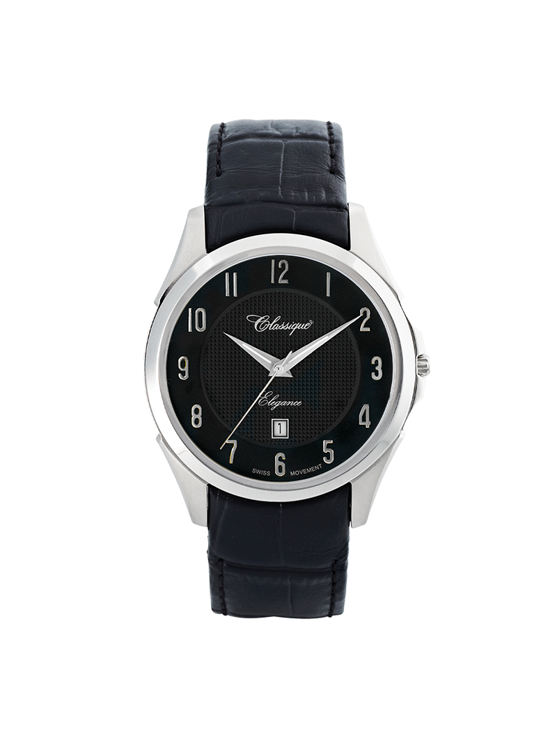 Case Stainless Steel Dial Black Dial Silver Arabic Leather Black