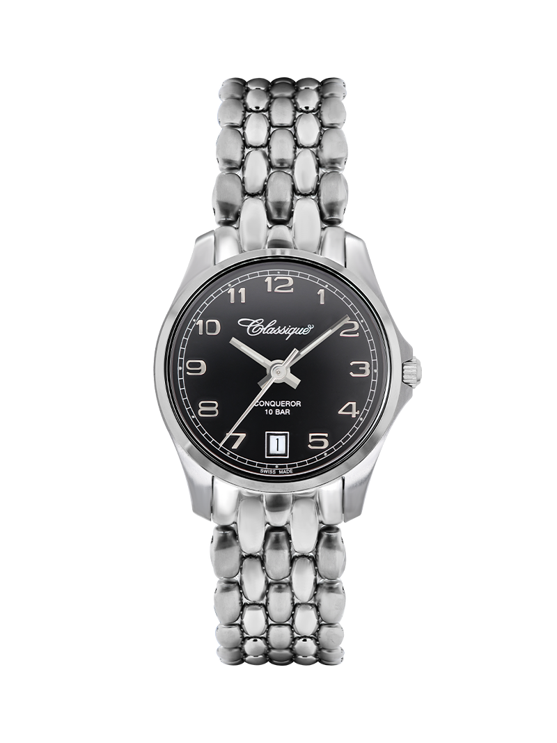 Case Stainless Steel Dial Black Dial White Arabic Bracelet