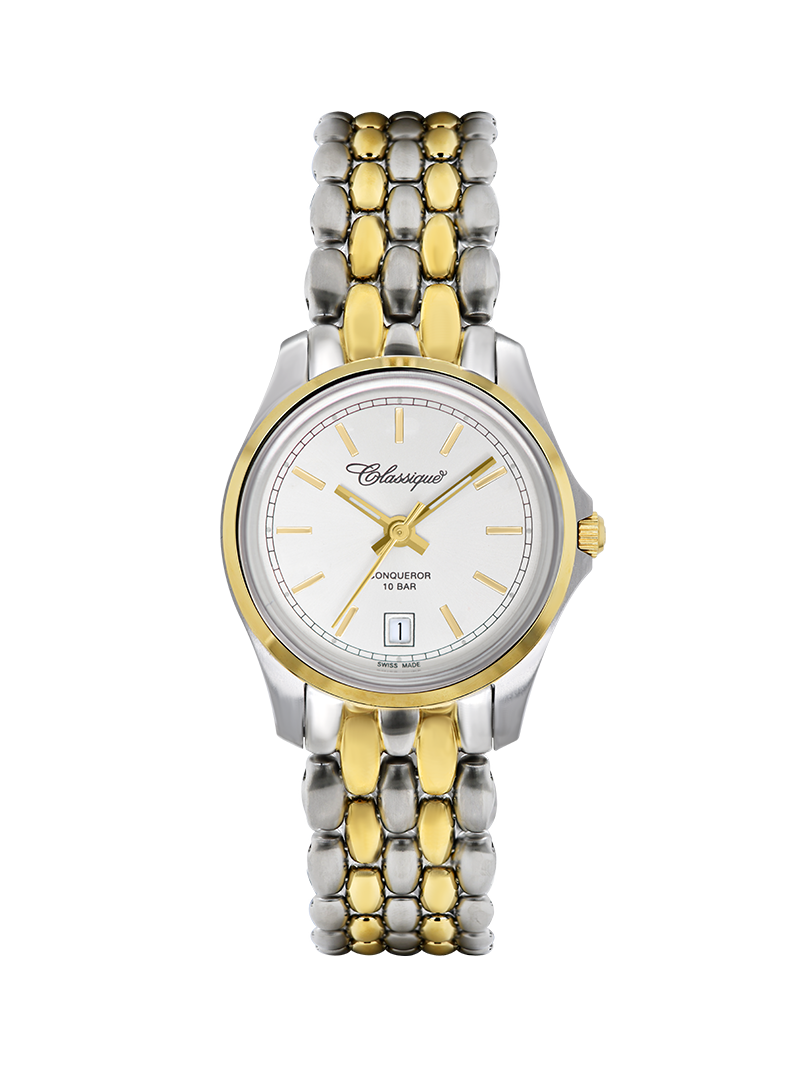 Case Two Tone Gold Plated Stainless Steel Dial White Dial Baton Bracelet